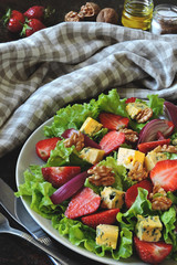 Healthy salad with strawberries and blue cheese. Keto diet. Keto lunch Summer strawberry salad.