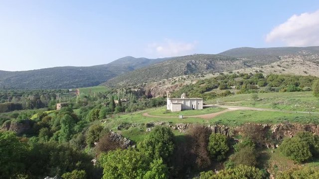 Aerial view of Maronite Church, Saar River, Banias. Golan. Israel. DJI-0017-01