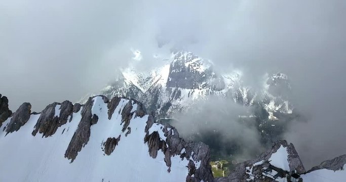 Aerial Forward Slow: Cloudy Mountains of Zugspitze Munich Germany - Munich, Germany