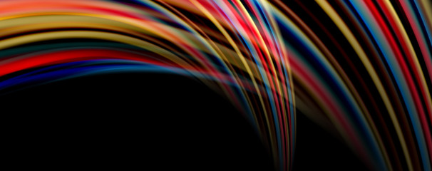 Fluid color swirls on black. Modern background with trendy design