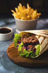 Wrap kebab with french fries