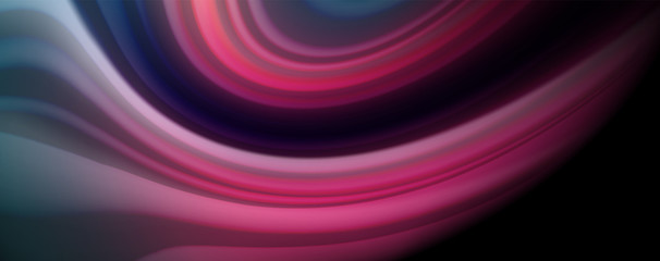Obraz premium Modern rainbow liquid color flow colorful poster. Wave Liquid shape in black color background. Abstract composition