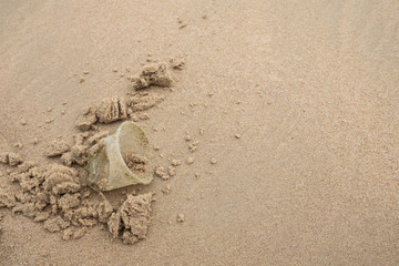 Garbage on the beach. copy space for add text.
