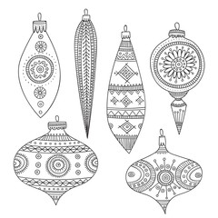 Vector Christmas coloring tree decoration baubles line art