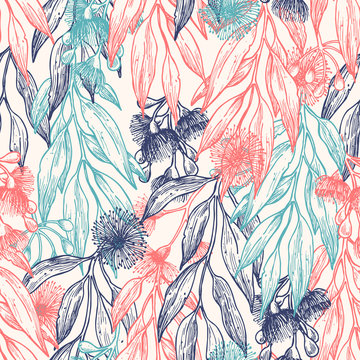 Silver princess flower seamless pattern. Floral background. Vector illustration