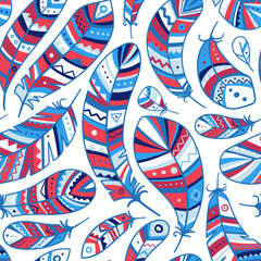 Feathers seamless pattern in boho style