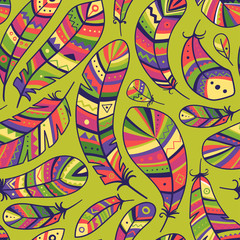 Obraz premium Feathers seamless pattern in boho style