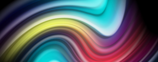 Obraz premium Abstract wave lines fluid rainbow style color stripes on black background. Artistic illustration for presentation, app wallpaper, banner or poster