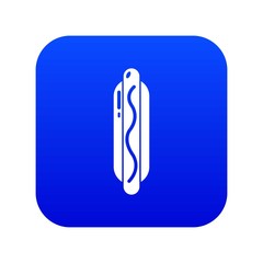 Hot dog icon blue vector isolated on white background