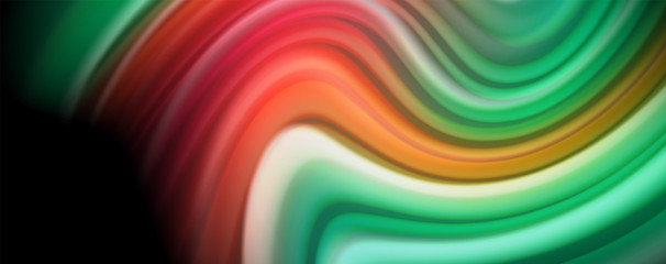 Abstract wave lines fluid rainbow style color stripes on black background. Artistic illustration for presentation, app wallpaper, banner or poster