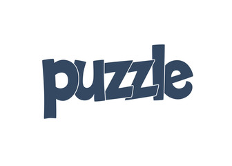 Puzzle vector lettering. Text label. Typography design