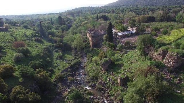 Aerial view of Saar River, Crusaders City. Hermon. Israel. DJI-0017-04