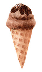 Hand painted watercolor ice cream. Hand drawn sweet icecream illustration.