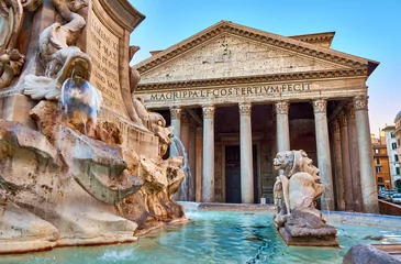 Fotobehang view of fountain near pantheon, rome © marco