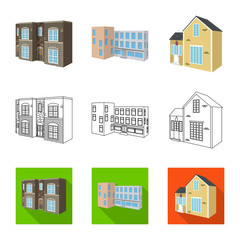 Vector illustration of facade and housing icon. Collection of facade and infrastructure stock vector illustration.