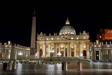 saint peter's square by night, vatican, rome