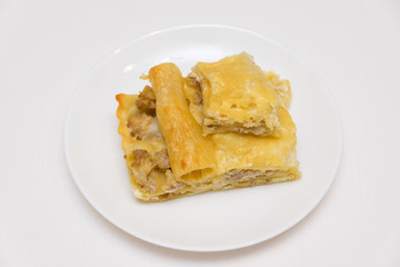 fragrant lasagna on a white plate