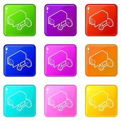 Surveillance camera icons set 9 color collection isolated on white for any design