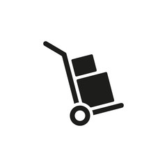 Handcart icon. A handcart with a box vector. Wheelbarrow for transportation of cargo. Isolated.