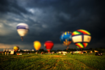 Flying balloons at country side field background hd