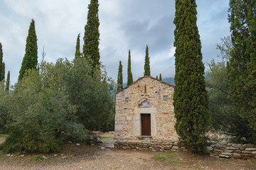 Byzantine monastery at Kesariani aesthetic forest on mountain Hymettus (Ymittos)