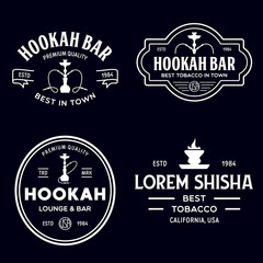 Set of hookah labels, badges and design elements. Hookah club. Shisha bar. Hookah lounge logo. Hookah pipes.
