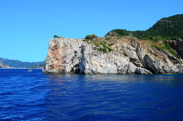 Fototapeta na wymiar A boat trip on the Aegean Sea overlooking the islands