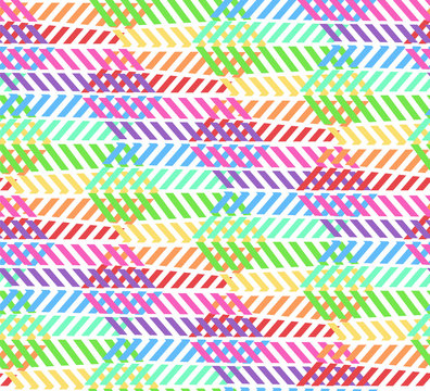 Abstract light striped rainbow colors zigzag pattern with rhombus. Vector colorful contrast sunbow texture for youth textile, wrapping paper, covers, banners, wallpapers, backgrounds