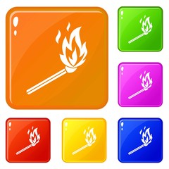 Match flame icons set collection vector 6 color isolated on white background