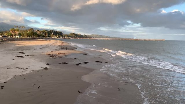 splashing ocean waves on the beach of Santa Barbara Goleta. Pacific Coast. California