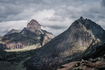 View of a mountain valley on a cloudy day