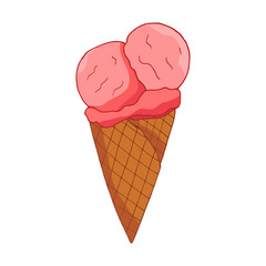 Hand drawn pink starwberry ice cream.