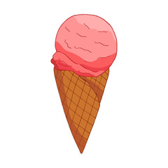 Hand drawn pink starwberry ice cream.