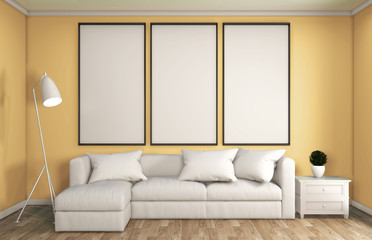mock up yellow living room decoration japanese style,designed minimal zen style.3d rendering