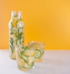 Refreshing summer drink with lemon, ginger, fresh cucumber and mint.