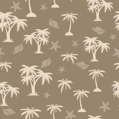 Fototapeta na wymiar Palm tree seamless pattern on light brown background