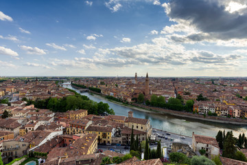 Fototapeta na wymiar Panoramic view of Verona taken from Castel San Pietro