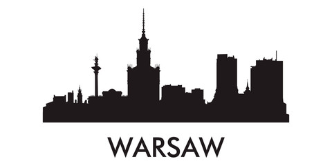 Warsaw skyline silhouette vector of famous places - obrazy, fototapety, plakaty