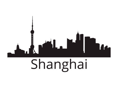Shanghai skyline silhouette vector of famous places