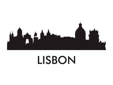 Lisbon skyline silhouette vector of famous places