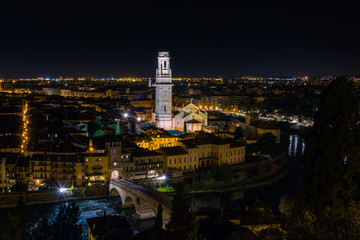 Fototapeta na wymiar Night view of Verona Cathedral taken from Castel San Pietro