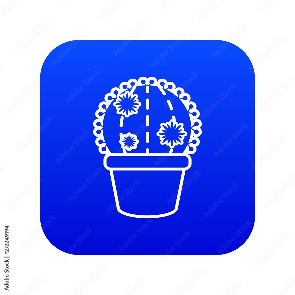 Sticker Round cactus icon blue vector isolated on white background - Stickers