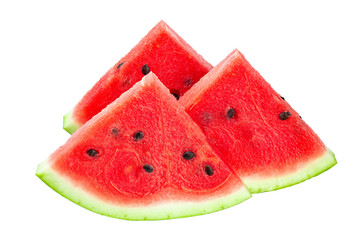 closeup of some pieces of refreshing watermelon on a white background.