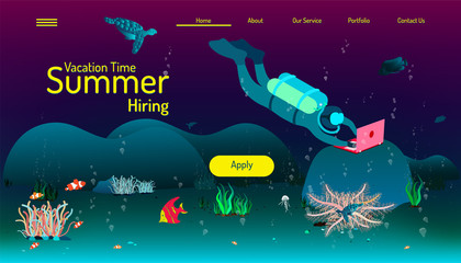 landing page website template. summer vacation time. we hiring apply your job. play fun pay money. beautyful design. vector illustration eps10