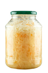 Glass jar with homemade sauerkraut .File contains clipping path