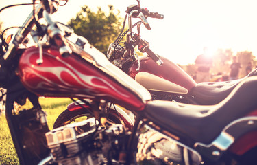 Motorcycles parade. Bikes in a row