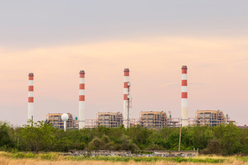 Thermal power plant at sunset.