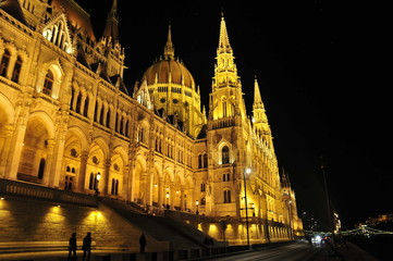 Fototapeta na wymiar Night view of National Assembly in Budapest, Hungary.