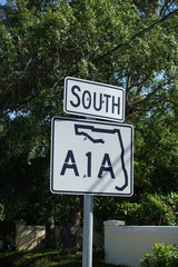 Highway A1A road sign a famous highway in Florida which runs along the Atlantic Ocean beaches and symbolizes the beach lifestyle.