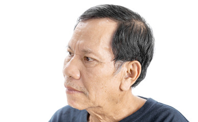Fototapeta premium old wrinkled asian man portrait isolated on white background